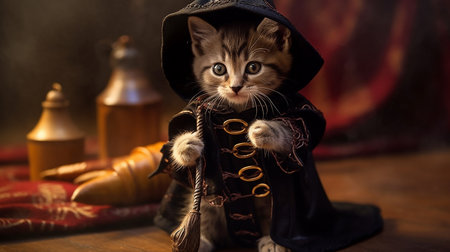 Cute Kitty in Halloween Costume. Boo-tiful Whiskers: Halloween-Clad Kitten. AI-Generated imagesの素材