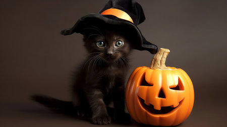 Cute Kitty in Halloween Costume. Boo-tiful Whiskers: Halloween-Clad Kitten. AI-Generated imagesの素材