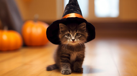 Cute Kitty in Halloween Costume. Boo-tiful Whiskers: Halloween-Clad Kitten. AI-Generated imagesの素材