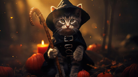 Cute Kitty in Halloween Costume. Boo-tiful Whiskers: Halloween-Clad Kitten. AI-Generated imagesの素材