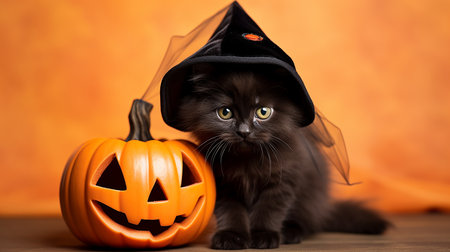 Cute Kitty in Halloween Costume. Boo-tiful Whiskers: Halloween-Clad Kitten. AI-Generated imagesの素材