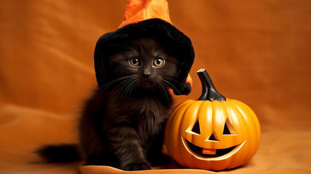 Cute Kitty in Halloween Costume. Boo-tiful Whiskers: Halloween-Clad Kitten. AI-Generated imagesの素材