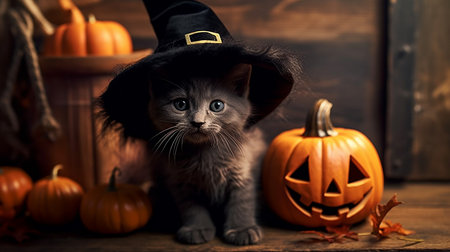 Cute Kitty in Halloween Costume. Boo-tiful Whiskers: Halloween-Clad Kitten. AI-Generated imagesの素材