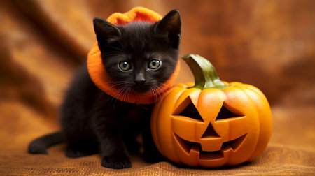 Cute Kitty in Halloween Costume. Boo-tiful Whiskers: Halloween-Clad Kitten. AI-Generated imagesの素材