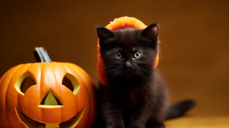 Cute Kitty in Halloween Costume. Boo-tiful Whiskers: Halloween-Clad Kitten. AI-Generated imagesの素材