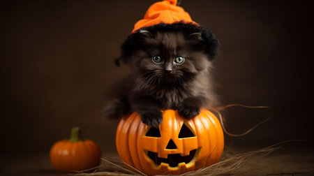 Cute Kitty in Halloween Costume. Boo-tiful Whiskers: Halloween-Clad Kitten. AI-Generated imagesの素材