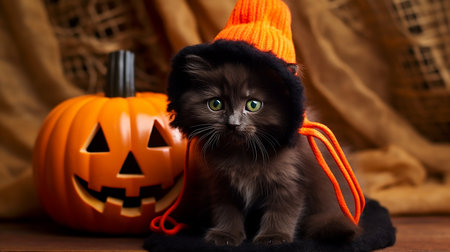 Cute Kitty in Halloween Costume. Boo-tiful Whiskers: Halloween-Clad Kitten. AI-Generated imagesの素材