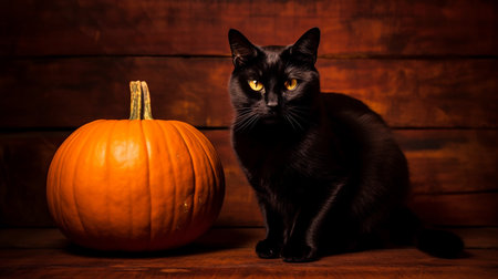 Purrfect Halloween Duo: Kitten and Pumpkin. AI-Generated imagesの素材