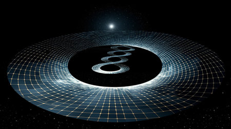Time-Space Distortion: Abstract Visualization of Spacetime Continuum Curvature. AI-Generated imagesの素材