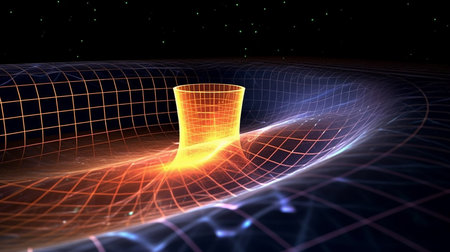Time-Space Distortion: Abstract Visualization of Spacetime Continuum Curvature. AI-Generated imagesの素材