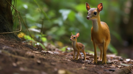 A graceful mouse deer, with its delicate features, slender body, and large eyes, embodying the charm and elegance of this unique animal. AI-Generated imagesの素材