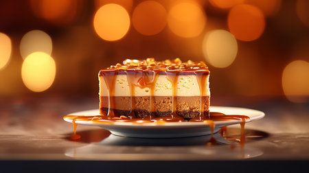 Ð¡aramel cheesecake, with its creamy, velvety texture and luscious caramel drizzle. AI-Generated imagesの素材