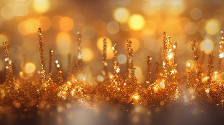 A golden bokeh, with defocused lights in warm hues of gold. AI-Generated imagesの素材
