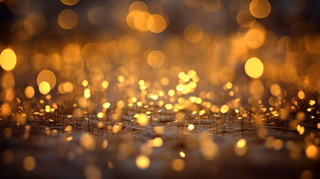 A golden bokeh, with defocused lights in warm hues of gold. AI-Generated imagesの素材
