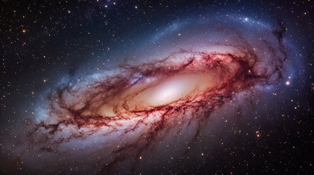 A galaxy filled with vibrant colors and cosmic dust, illuminating the darkness of space. AI-Generated imagesの素材