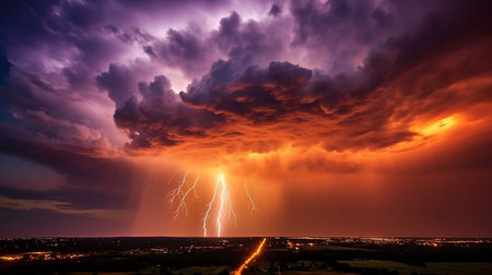 The dynamic and luminous nature of a lightning bolt. AI-Generated imagesの素材