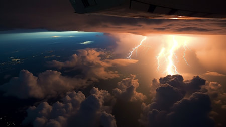 The dynamic and luminous nature of a lightning bolt. AI-Generated imagesの素材