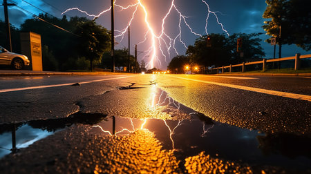 The dynamic and luminous nature of a lightning bolt. AI-Generated imagesの素材