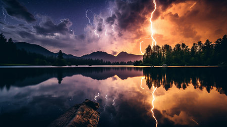 The dynamic and luminous nature of a lightning bolt. AI-Generated imagesの素材