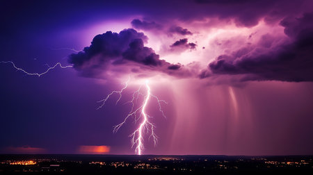 The dynamic and luminous nature of a lightning bolt. AI-Generated imagesの素材
