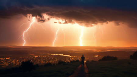 The dynamic and luminous nature of a lightning bolt. AI-Generated imagesの素材