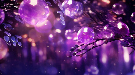 A purple shimmering bokeh, creating an enchanting and mystical atmosphere with its vibrant, glowing lights. AI-Generated imagesの素材