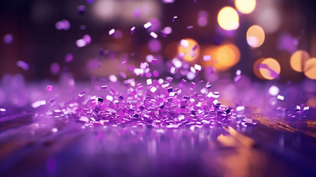 A purple shimmering bokeh, creating an enchanting and mystical atmosphere with its vibrant, glowing lights. AI-Generated imagesの素材