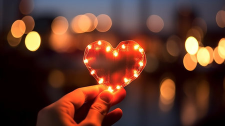 A mesmerizing image featuring a glowing heart surrounded by a beautiful bokeh effect. AI-Generated imagesの素材