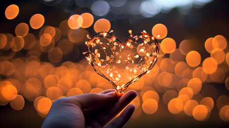 A mesmerizing image featuring a glowing heart surrounded by a beautiful bokeh effect. AI-Generated imagesの素材