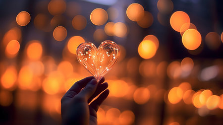 A mesmerizing image featuring a glowing heart surrounded by a beautiful bokeh effect. AI-Generated imagesの素材