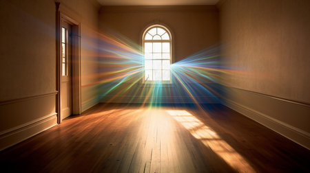 An influx of brilliant light rays streaming into a room, filling it with a dazzling radiance. AI-Generated imagesの素材