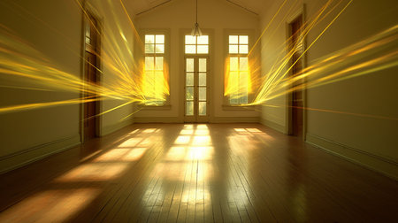 An influx of brilliant light rays streaming into a room, filling it with a dazzling radiance. AI-Generated imagesの素材