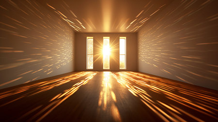 An influx of brilliant light rays streaming into a room, filling it with a dazzling radiance. AI-Generated imagesの素材