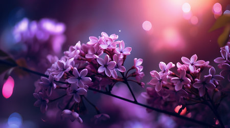 Beautiful lilac flowers on a blurred background with bokehの素材