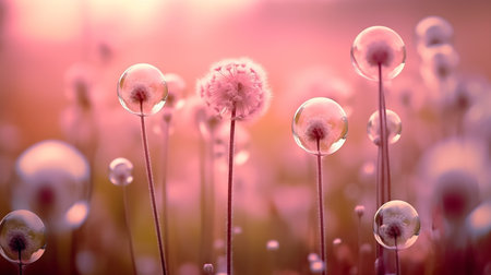 Beautiful pink flowers with water drops on blurred bokeh backgroundの素材