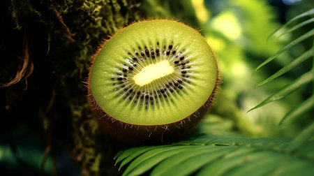 Kiwi fruit on the wood in the tropical forest. Selective focus