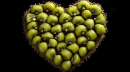 Kiwi fruit in heart shape on black backgroundの素材