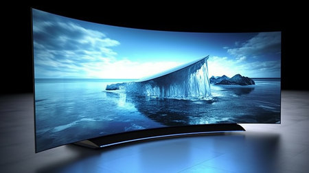 3D rendering of a TV with a seascape on the screenの素材