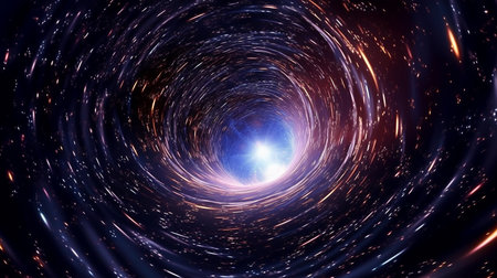 An intergalactic tunnel, like a swirling vortex, that takes us to unknown faraway parts of the universeの素材