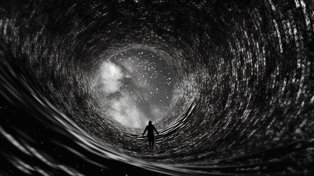 A person exploring a wormhole leading to unknown distant parts of the universe.の素材