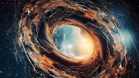 An intergalactic tunnel, like a swirling vortex, that takes us to unknown faraway parts of the universeの素材