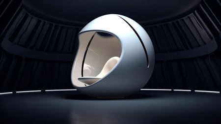Fantasy illustration of space travel.  Seating for an interplanetary spacecraft.の素材