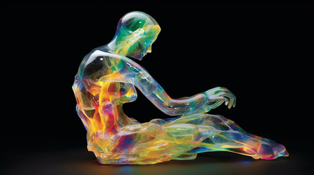 Glass figurine of a person in opalescent colors.の素材