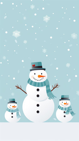 Snowman family on light background. Copy spaceの素材