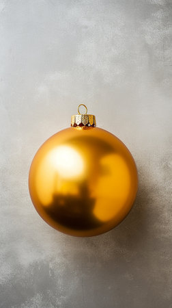 Golden Christmas ball on pastel background. Flat lay, top view with copy spaceの素材