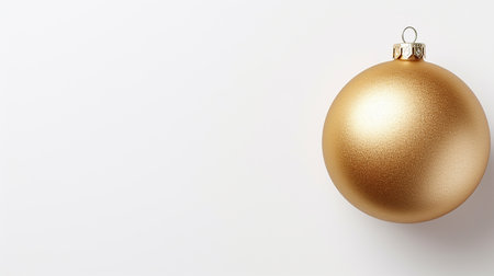 Golden Christmas ball on pastel background. Flat lay, top view with copy spaceの素材