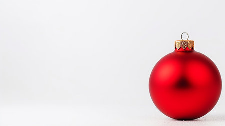 Red Christmas ball on pastel background. Flat lay, top view with copy spaceの素材
