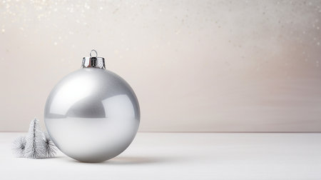 Silver Christmas ball on pastel background. Flat lay, top view with copy spaceの素材