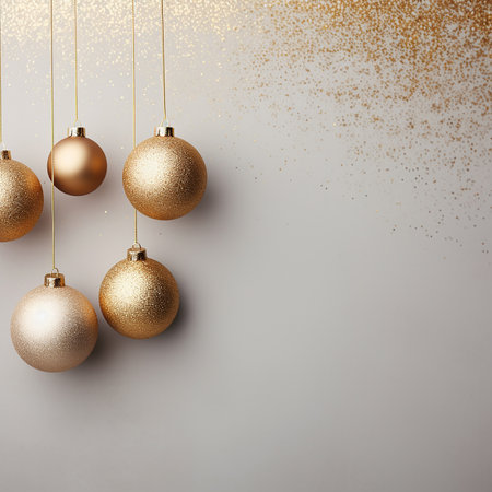 Christmas balls on pastel background. Flat lay, top view with copy spaceの素材
