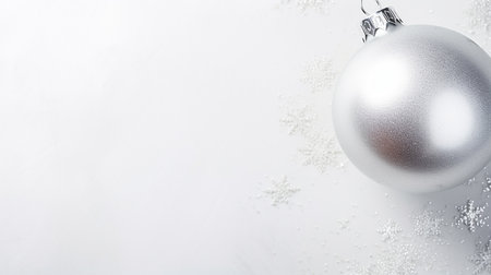 Silver Christmas ball on pastel background. Flat lay, top view with copy spaceの素材